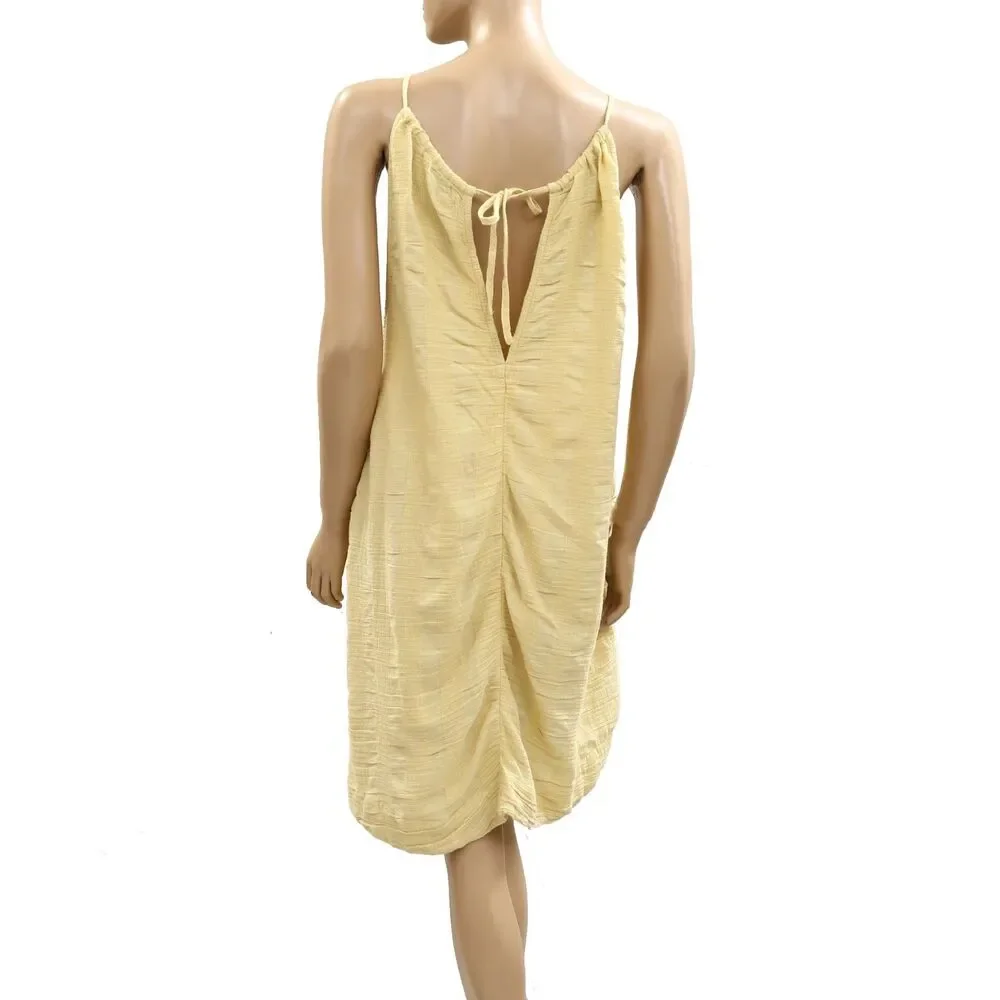 Free People Free Est Asymmetric Midi Dress Sleeveless Cotton Yellow XL 285357